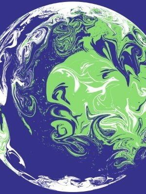 Un croquis de la Terre en vert et bleu.