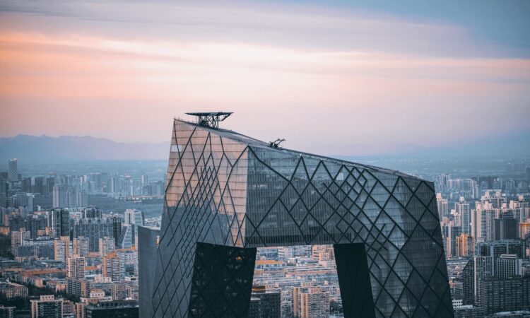 Une vue de Pékin avec des buildings.